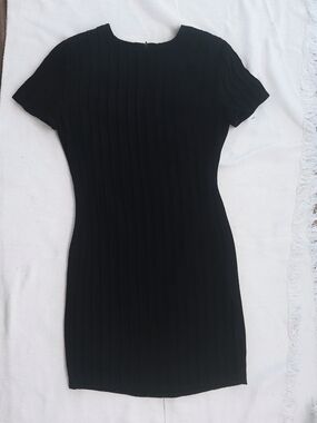 Mariana Black Ribbed Short Sleeve Mini Dress